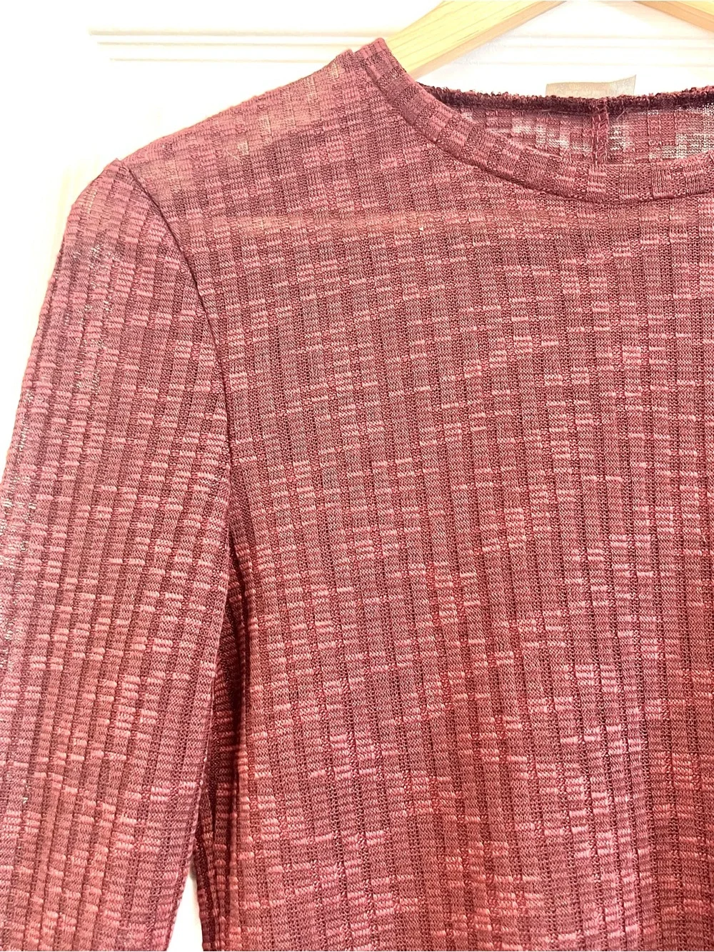 Free People Intimately Aura Burgundy Ribbed Knit Long Sleeve Layering Top S